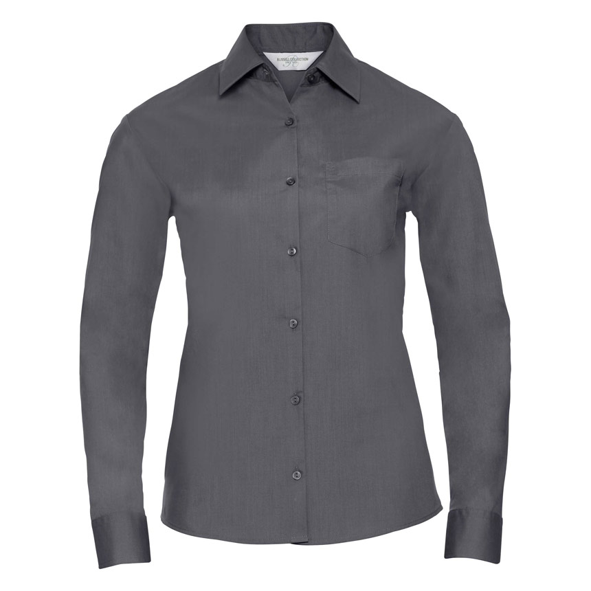R934F-Ladies LS PolyCotton Poplin Shirt